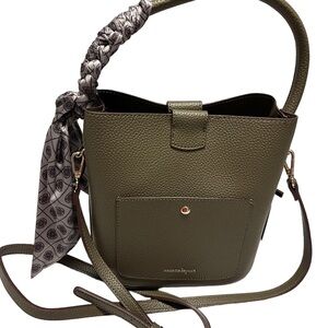 Nanette Lepore Crossbody/Bucket Top Handle Bag w/Scarf Olive  8.5”W x 9”T x 5”D